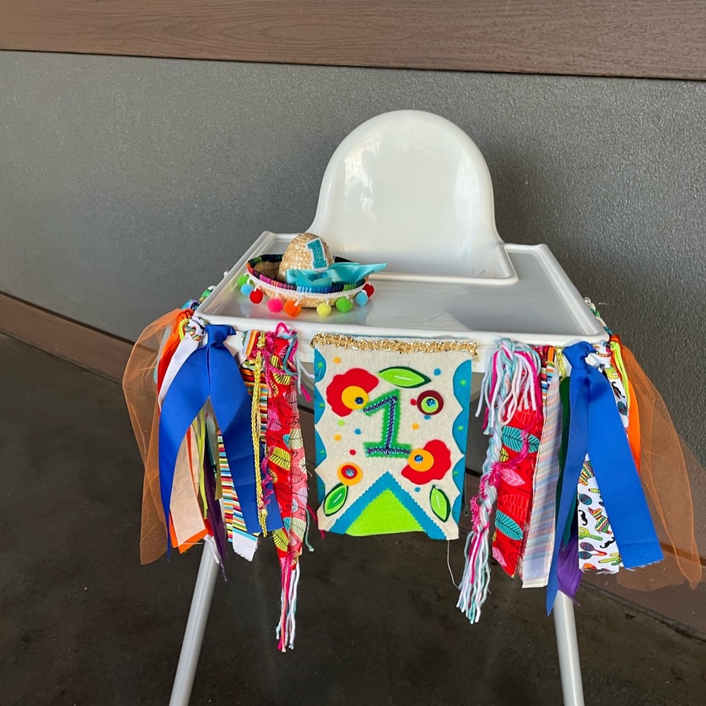Fiesta first birthday banner and sombrero, first fiesta decor, first birthday